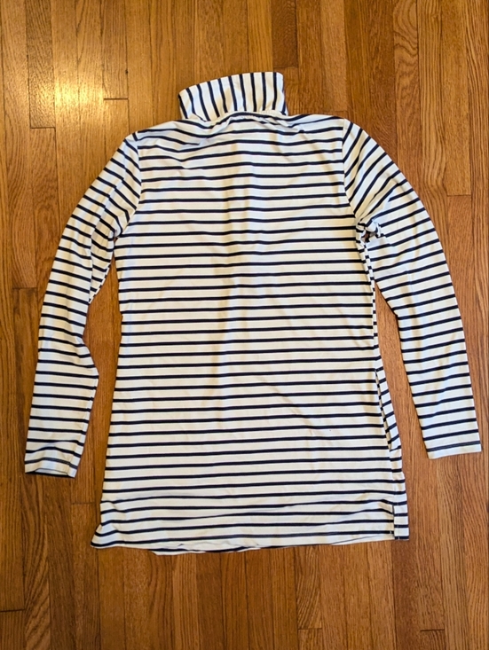 Lands' End Striped Quarter-Zip Long Sleeve Top - White & Navy - Picture 7 of 7